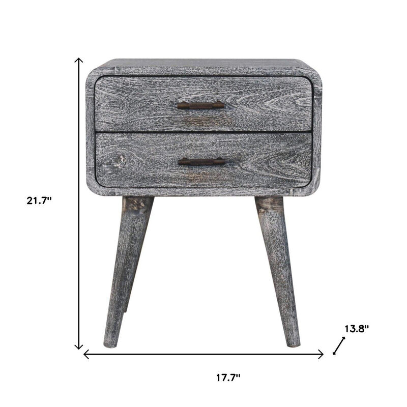 HomeRoots 22" Gray Solid Wood Distressed Two Drawer Nightstand image number 6