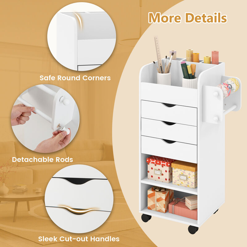 Utility Trolley with Open Shelves and 3 Drawers