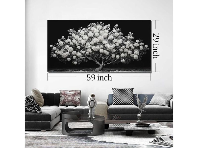 Black and White Tree Canvas Wall Art Floral Decor for Living Room Bedroom image number 2