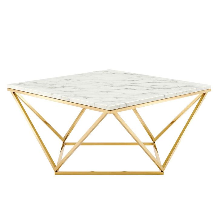 Modway Vertex Geometric Artificial Marble, Coffee Table, Gold White