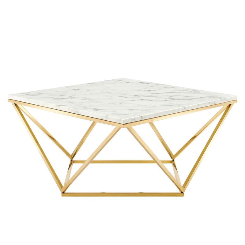 Modway Vertex Geometric Artificial Marble, Coffee Table, Gold White