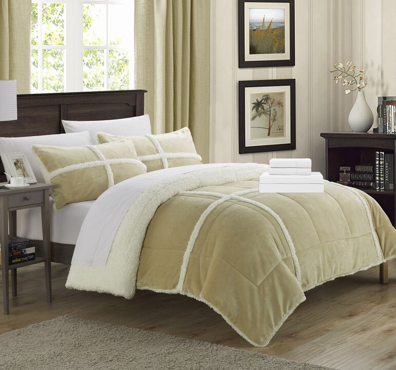 Chic Home Camille Mink Chloe Sherpa Soft Microfiber 7 Pieces Comforter Sheet Set Bed In A Bag - Queen 86x92, Camel