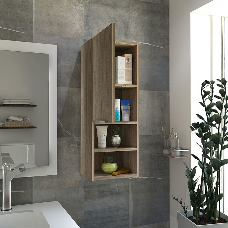 Mila Bathroom Cabinet, Two Interior Shelves, Two External Shelves, Single Door Cabinet -Pine