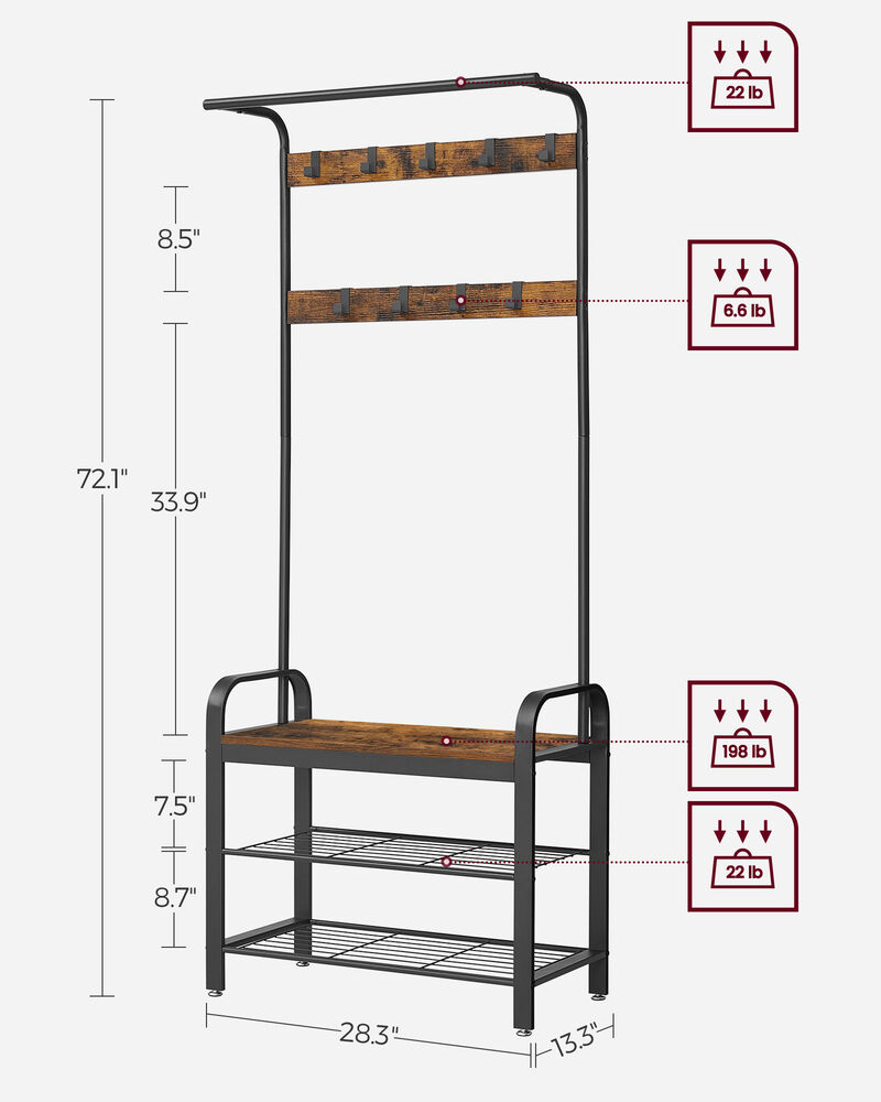 Coat Rack with Shoe Bench for Entryway Storage and Organization