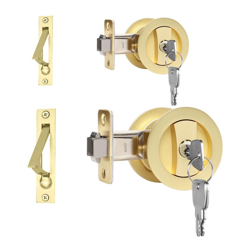 Dontay 2 Pack Pocket Door Lock with Key, Contemporary Entrance Sliding Barn Door Lock Latch, Recessed 2 Sided, 2 3/8"" Backset,