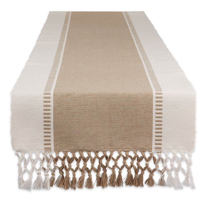 13" x 72" Beige and Brown Dobby Striped Rectangular Table Runner