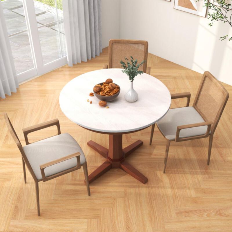Hivvago 35 Inches Wooden Round Dining Table with Pedestal Base
