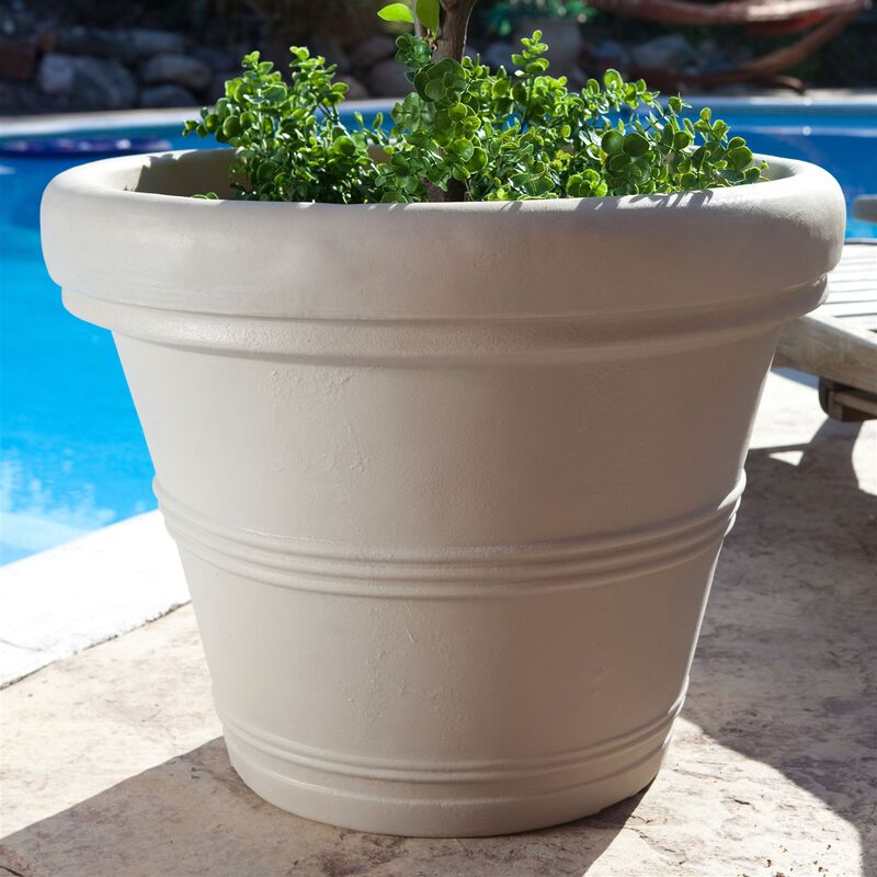 QuikFurn Round 26-inch Outdoor Patio Planter for Small Tree in Weathered Concrete Finish