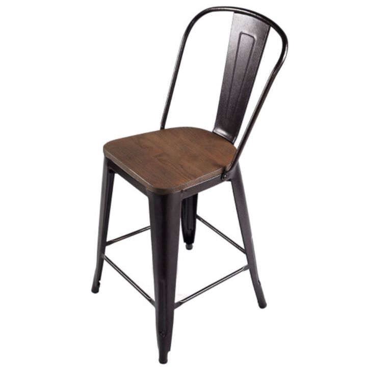 Set of 4 Industrial Metal Counter Stool Dining Chairs with Removable Backrests