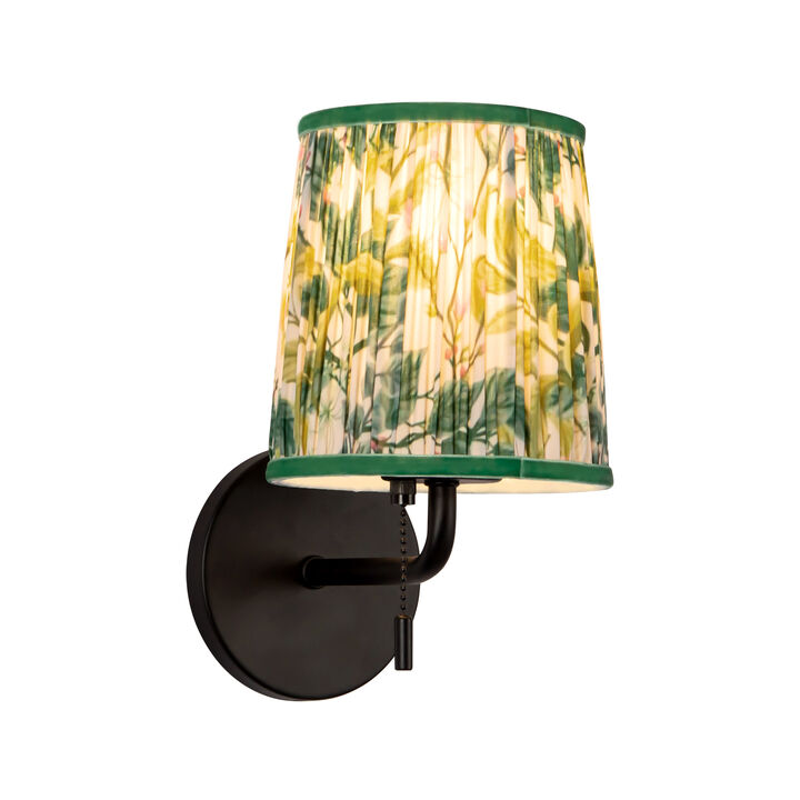 Scout 10-in Damp-Rated Wall/Vanity Light with Patterned Pleated Linen Shade