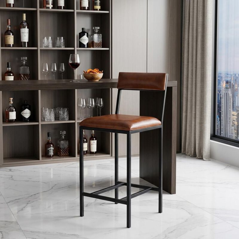 HomeRoots 27" Brown and Black Manufactured Wood and Iron Bar Chair image number 1