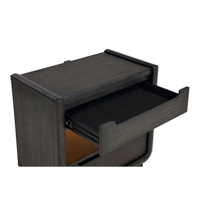 Lina Nightstand with 2 Drawers, LED Light, Dual USB Port, Black Wood image number 5