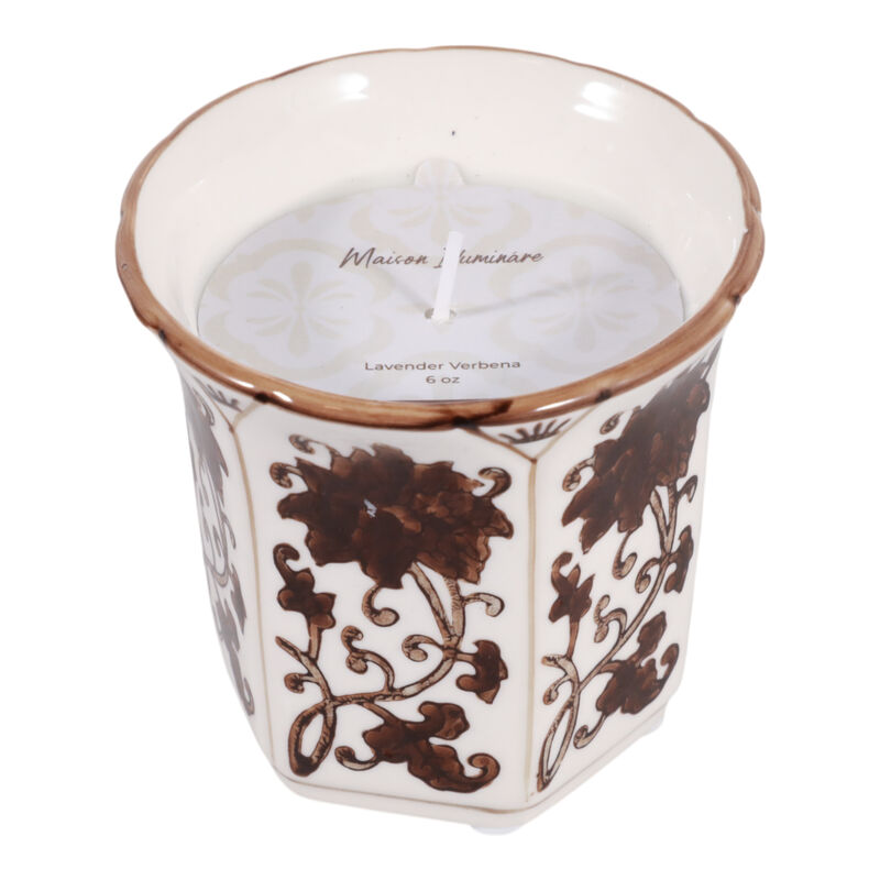 4", 6oz Fluted Chinoiserie Candle, Brown/white image number 2