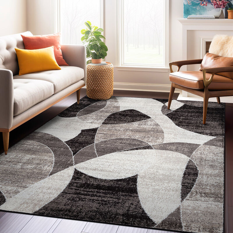 World Rug Gallery Contemporary Distressed Circle Area Rug:  Geometric,  Low Pile,  Stain & Fade Resistant image number 5