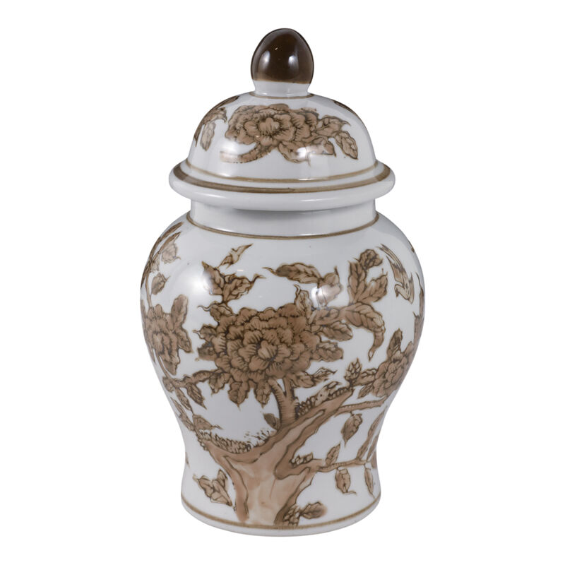 8x5" Chinoiserie Begonia Temple Jar, Brown/white image number 0