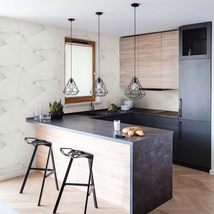 Berkeley White Geometric Faux Grasscloth Wallpaper