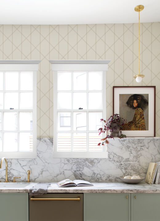 Walcott Cream Stitched Trellis Wallpaper
