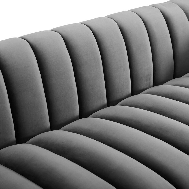 Modway Sofa Entertain Vertical Channel Tufted Performance Velvet Couch in Gray image number 3