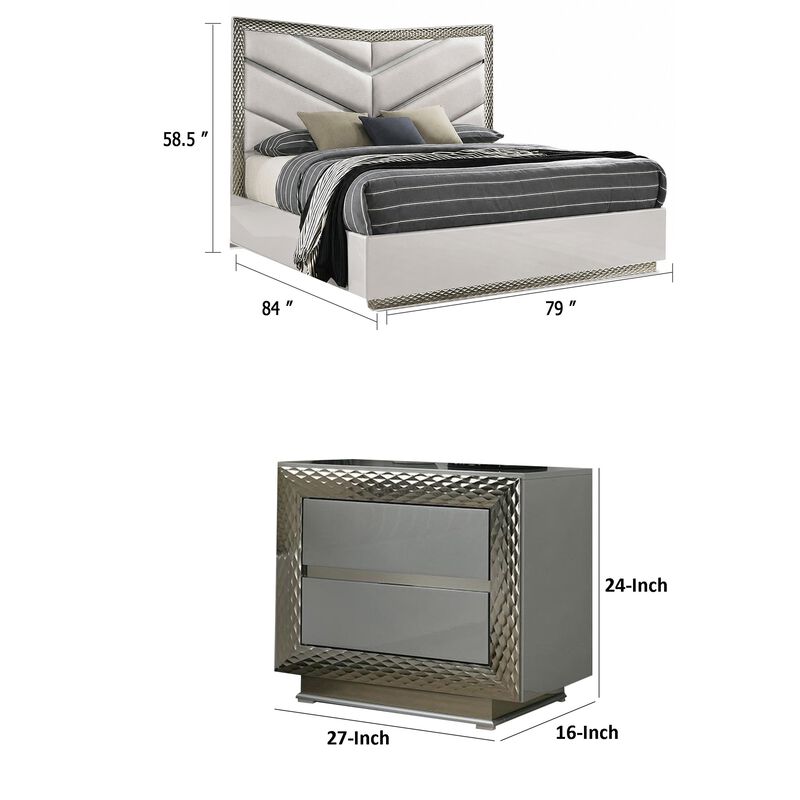 3pc King Bedroom Set, Gray, Silver Wood, 2 Nightstands image number 7