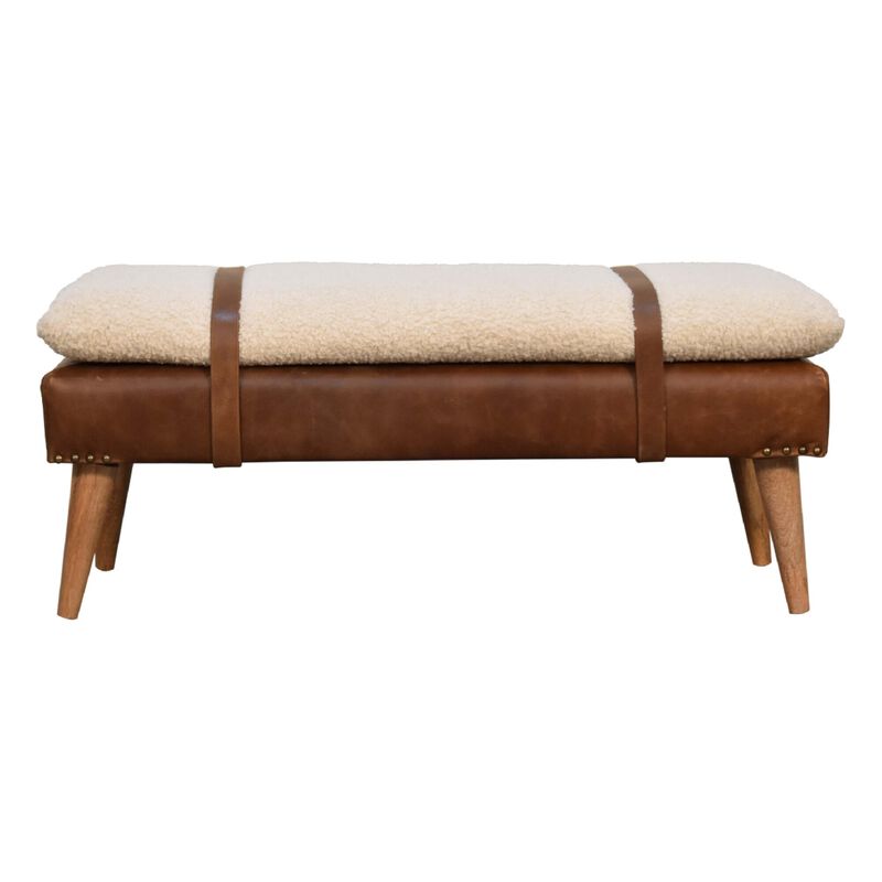 Boucle Buffalo Hide  Solid WoodLeather Bench