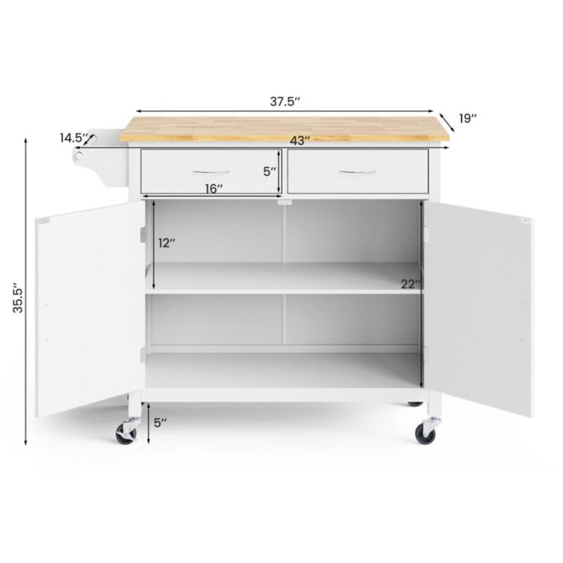 Hivvago Modern Rolling Kitchen Cart Island with Wooden Top