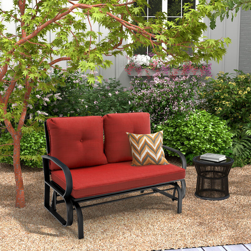 Patio 2-Person Glider Bench Rocking Loveseat with Cushioned Armrest