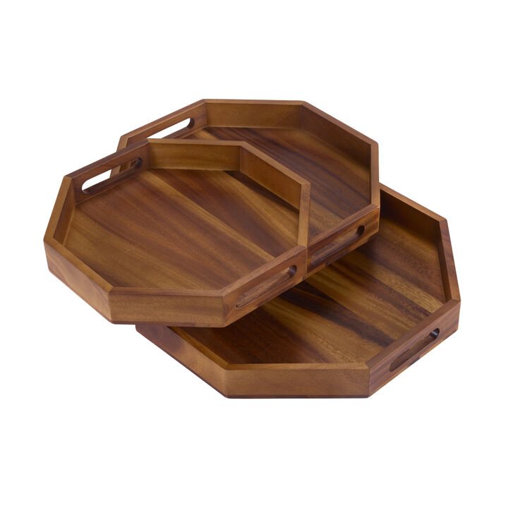 Set of 3 Octagon Serving Trays - Solid Bottom