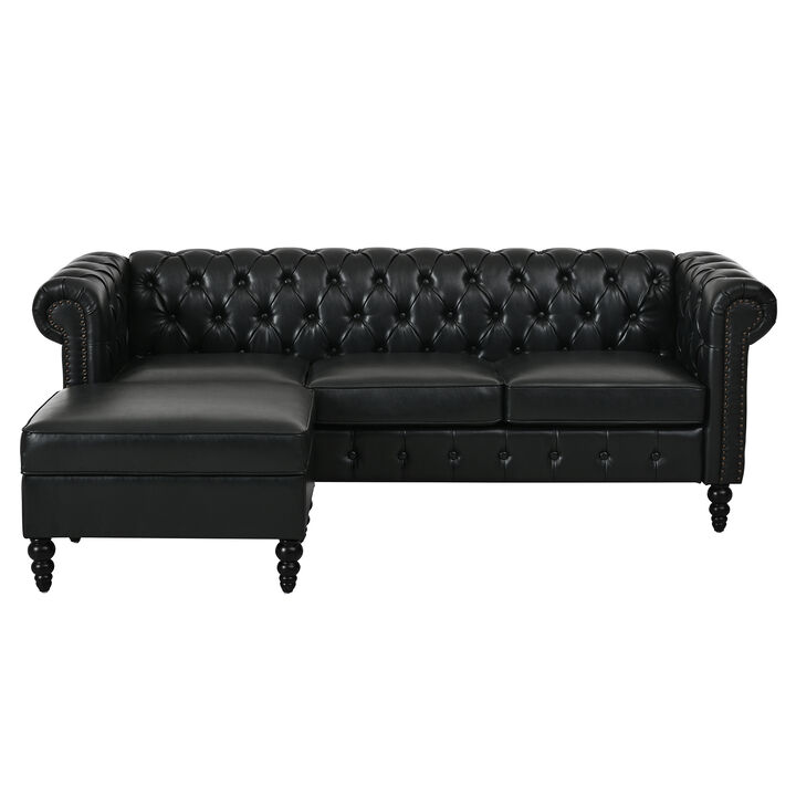 Merax L-Shaped PU Leather Sectional Sofa with Storage Ottoman & Tufted Back
