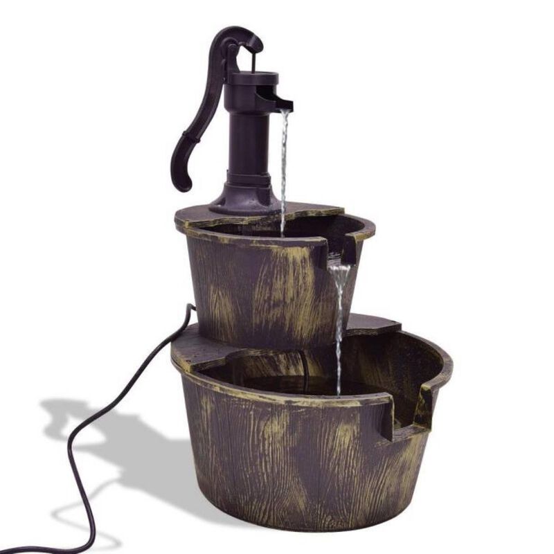 Outdoor 2-Tier Rustic Barrel Water Fountain with Submersible Pump for Charming Garden or Patio D&eacute;cor image number 0