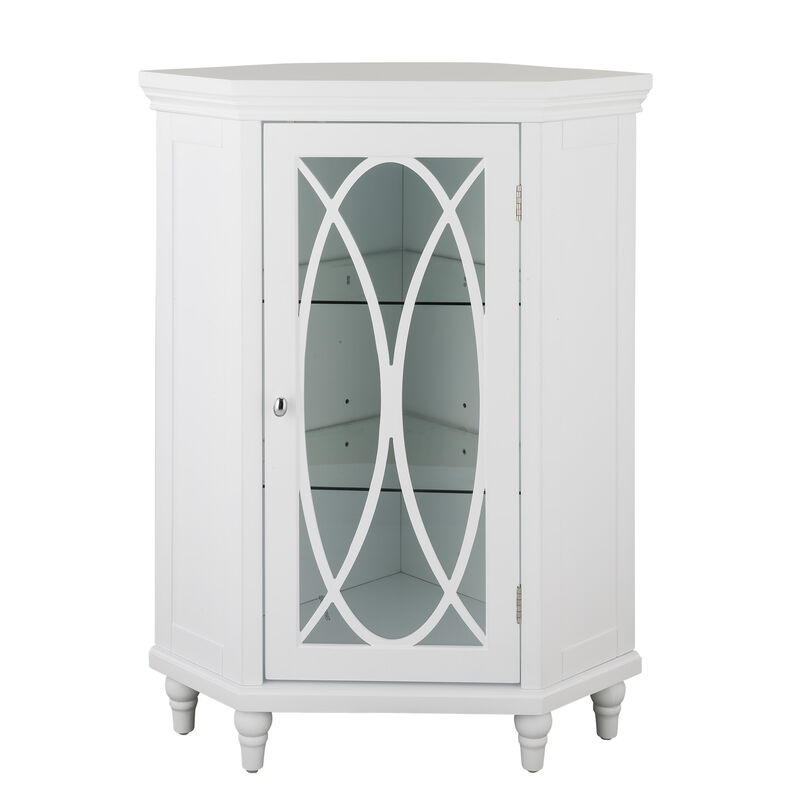 Teamson Home 32"H Florence Corner Floor Cabinet with 2 Adjustable Tempered Glass Shelves