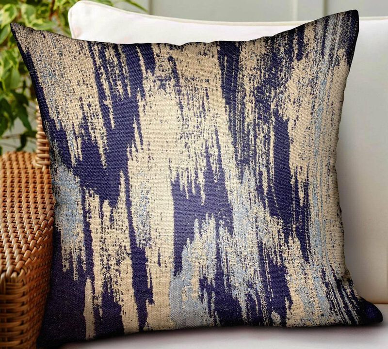 Plutus Brands Ocean Avalanche Blue Ikat Luxury Outdoor/Indoor Throw Pillow