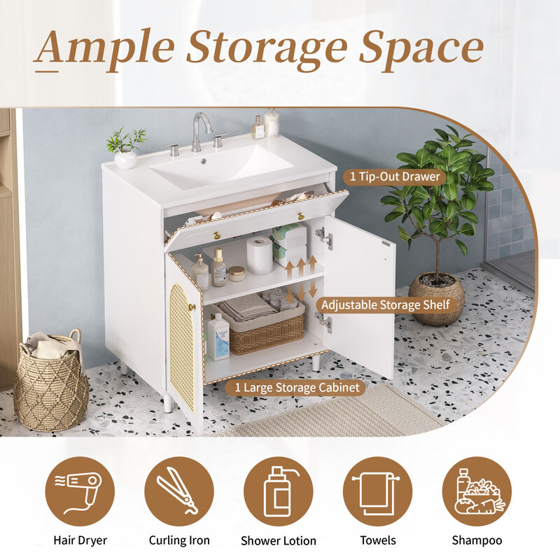 30" Bathroom Vanity with Sink, Storage Cabinet, Adjustable Shelf and Drawer image number 8