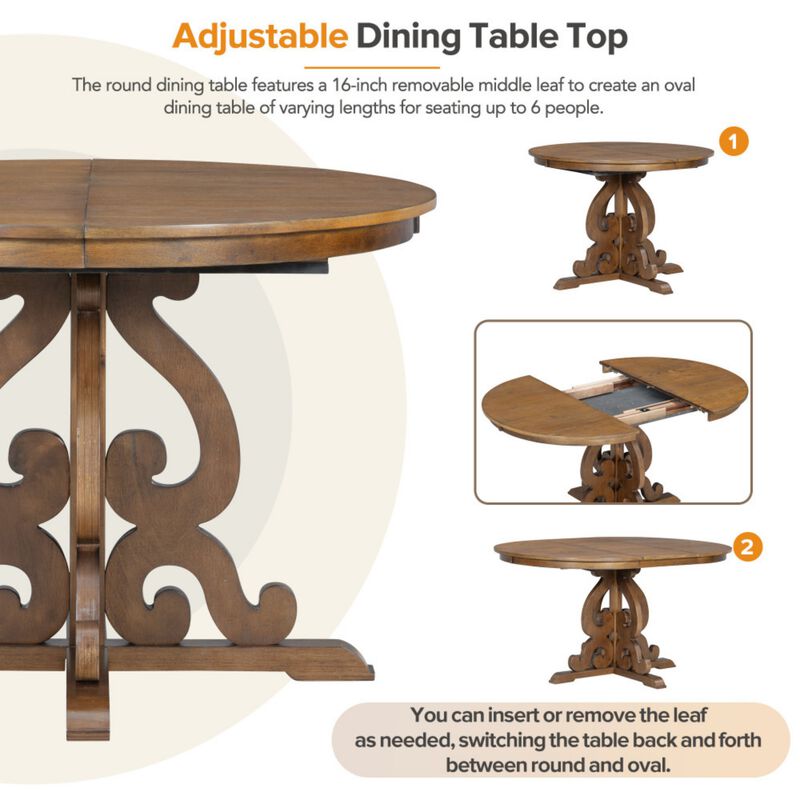 Lupoxt 5‑Piece Retro Extendable Round Pedestal Dining Set image number 5