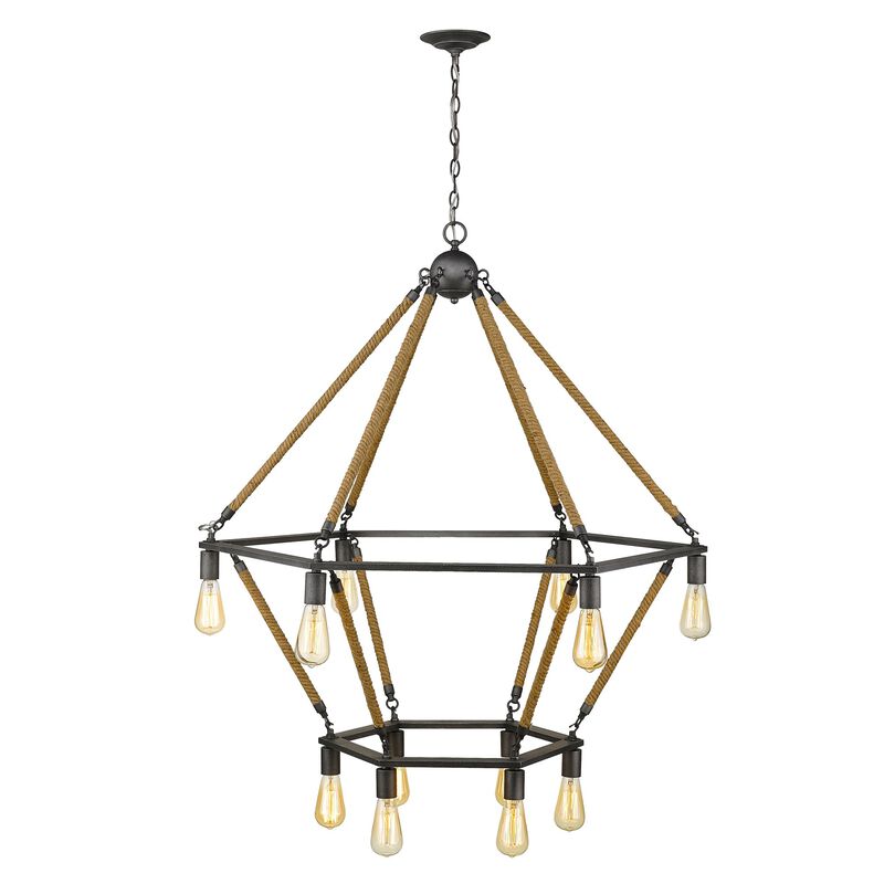 Hivvago Brown and Black Twelve Light Metal Dimmable Chandelier