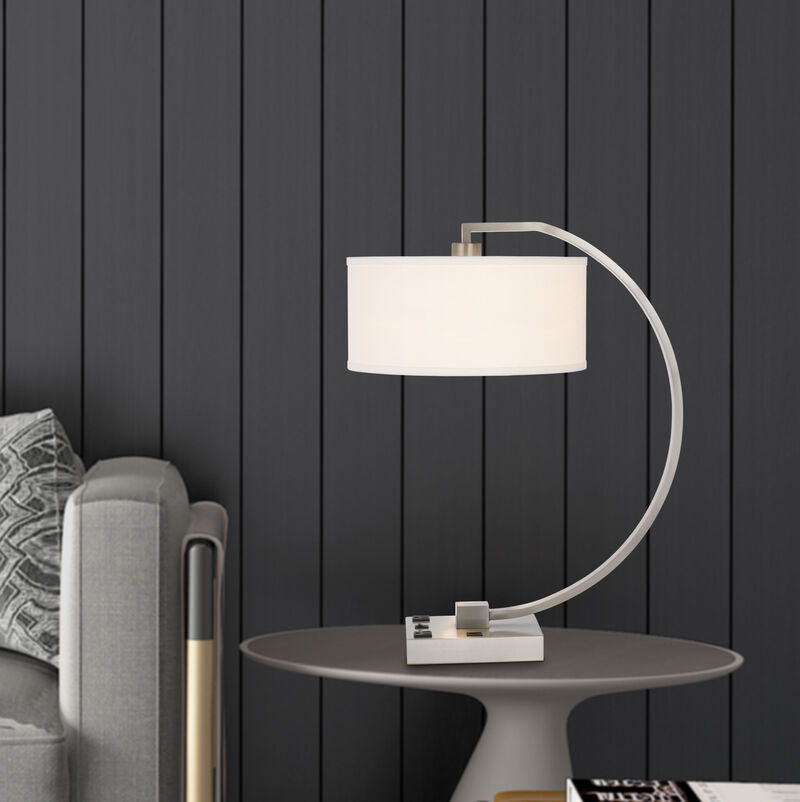 Hivvago 26" Nickel Metal Lantern Desk USB Table Lamp With White Shade