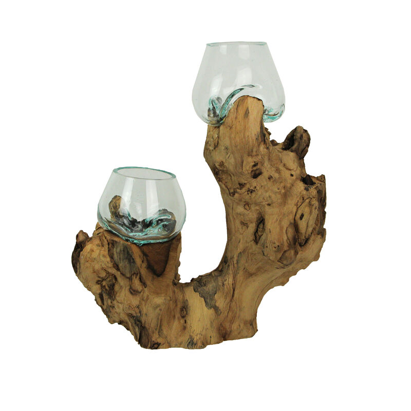 Molten Glass On Root Wood Double Decorative Bowl Vase image number 3