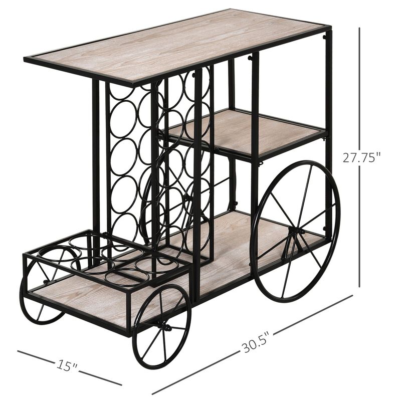16-Bottle Mobile Bar Cart with Wine Rack Storage, Featuring an Elegant Design & Three Shelves for Storage/Display