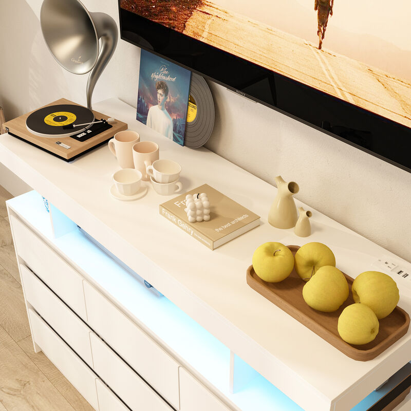 FUFU&GAGA White TV Stand with Drawers and Open Shelving, (47.2" W x 15.7" D x 32.3" H),White