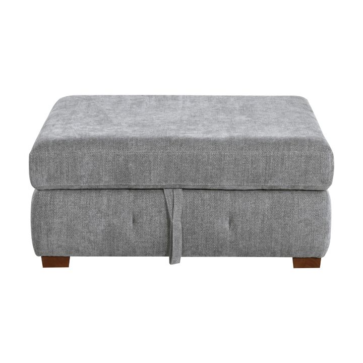 Rez Storage Ottoman, 40 Inch, Tufted Gray Chenille Cushion