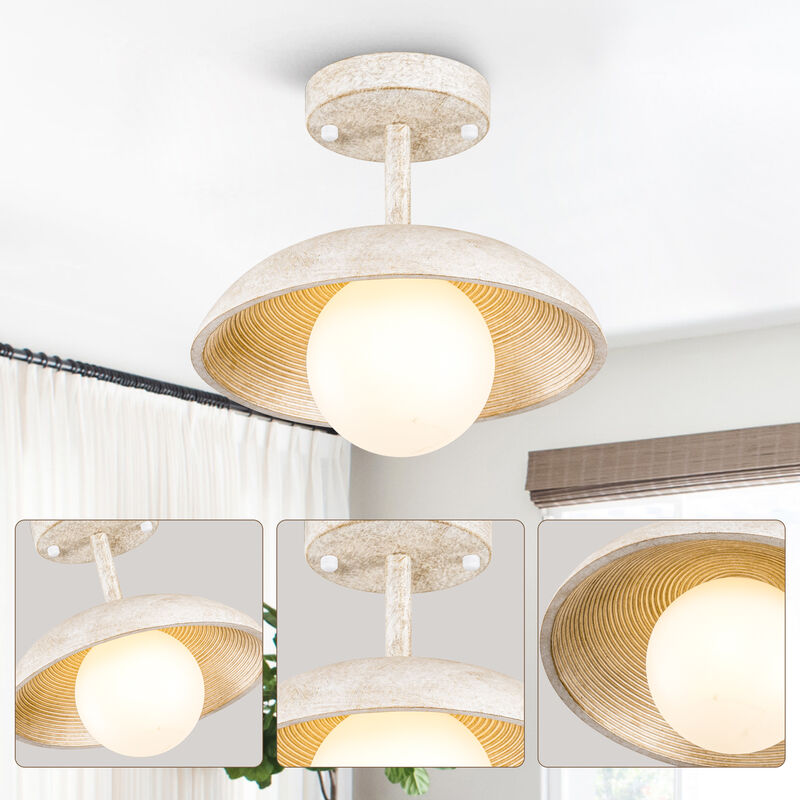 Distressed White Hallway Semi Flush Mount Light