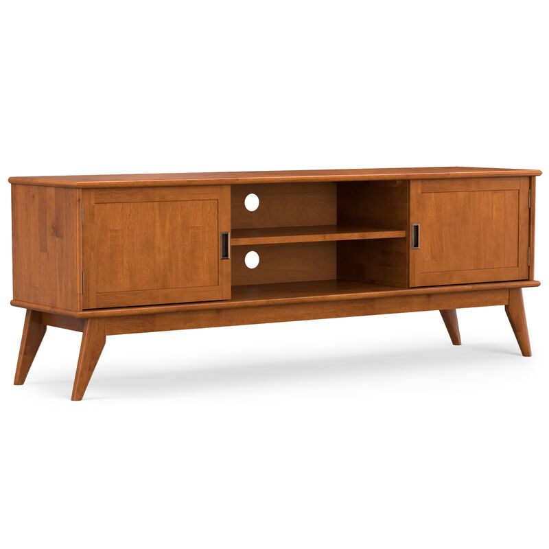 Draper SOLID HARDWOOD 72 inch Wide Mid Century Modern TV Media Stand in Teak Brown For TVs up to 80 inches