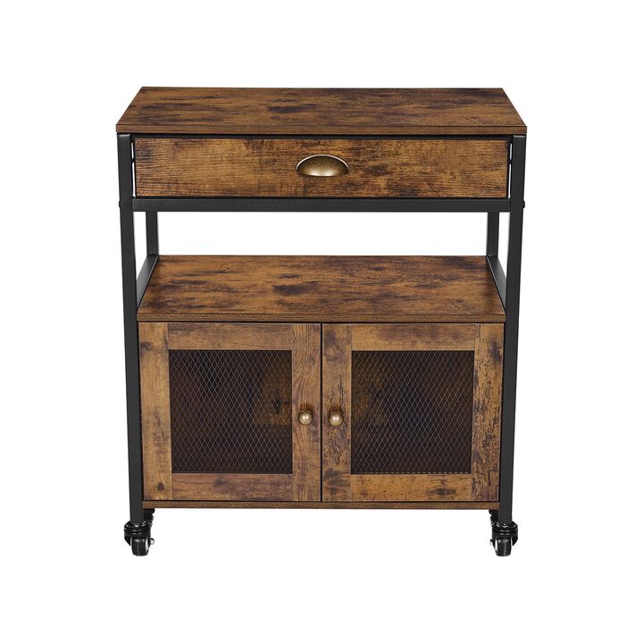 24 Inch Rustic Brown Farmhouse Coffee Bar Cabinet with Storage and Rolling Wheels