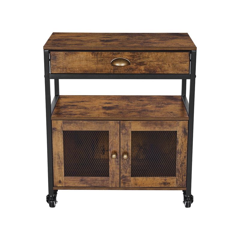 24 Inch Rustic Brown Farmhouse Coffee Bar Cabinet with Storage and Rolling Wheels image number 0