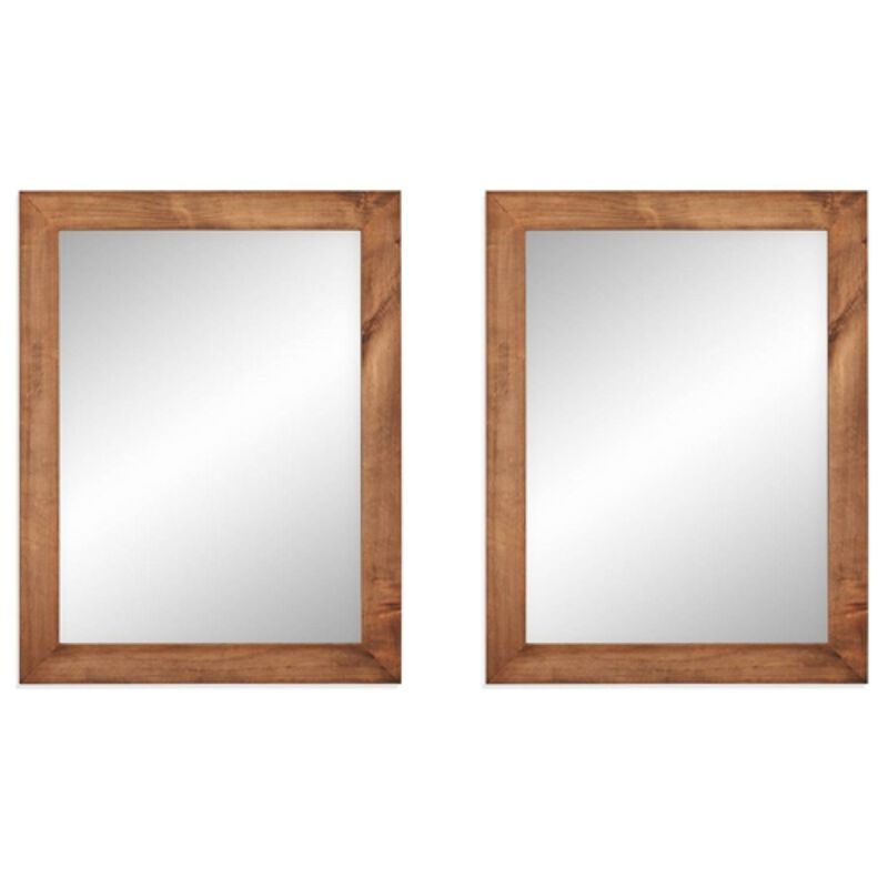 Hivvago Set of 2 Modern Farmhouse Mirror Set Distressed Brown Wood Frame 31 x 24 inch