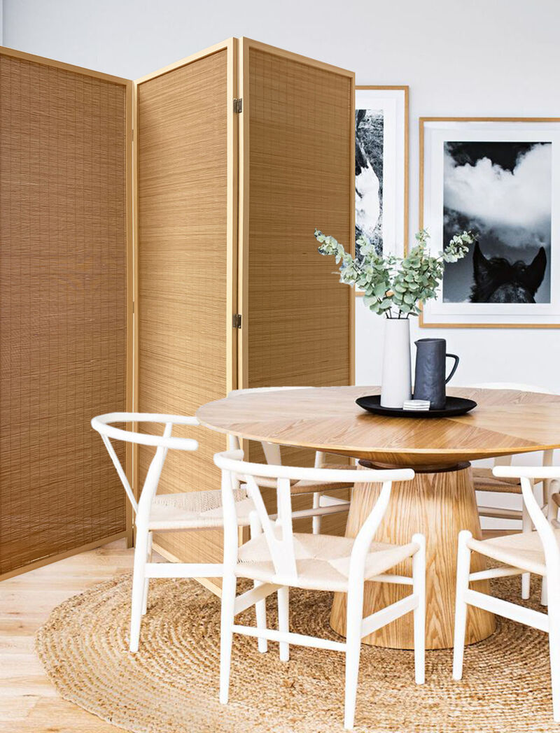 Portable Light Wicker Folding Room Divider with Three Panels for Living Spaces