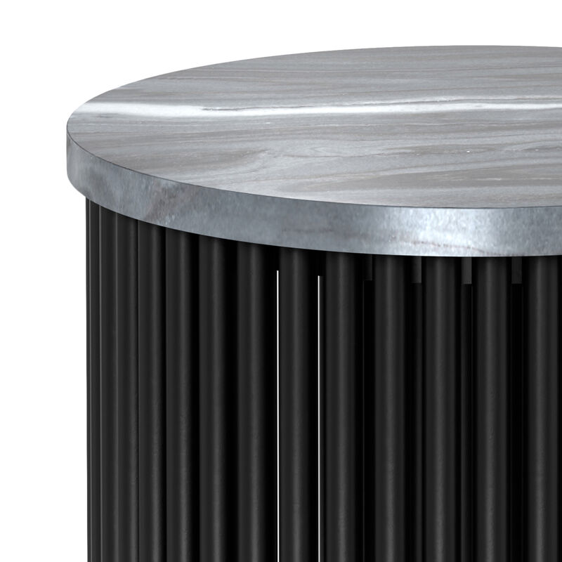 Demy 18 inch Wide Industrial Metal Accent Table in Black Genuine Marble and Black Metal, Assembled
