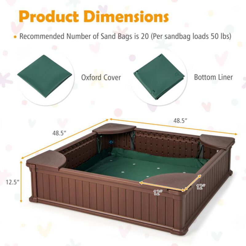 Hivvago Kids Outdoor Sandbox with Oxford Cover and 4 Corner Seats
