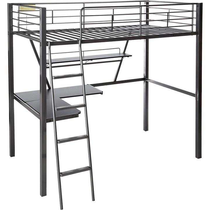 Senon Loft Bed & Desk in Silver & Black