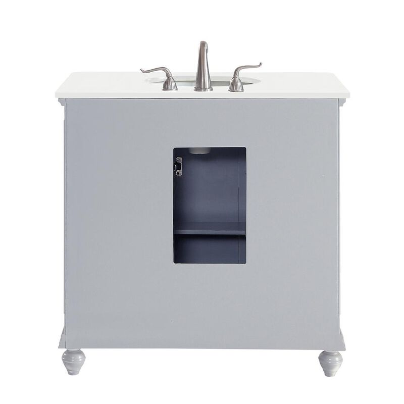Elegant Kitchen and Bath 36 inch Single Bathroom vanity in Light Grey with ivory white engineered marble