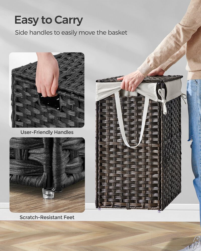 90L Laundry Basket with Lid Handles Synthetic Rattan Brown Hamper image number 6